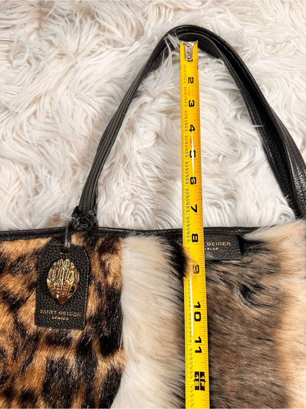 Kurt Geiger • Leopard Print Faux Fur and Leather Poppy Tote Caryall - Picture 4 of 16